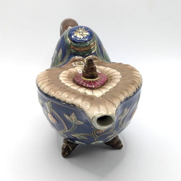 Vintage Painted Footed Ceramic Decorative Asian Teapot Oriental Accent Inc Blue - Picture 8 of 9